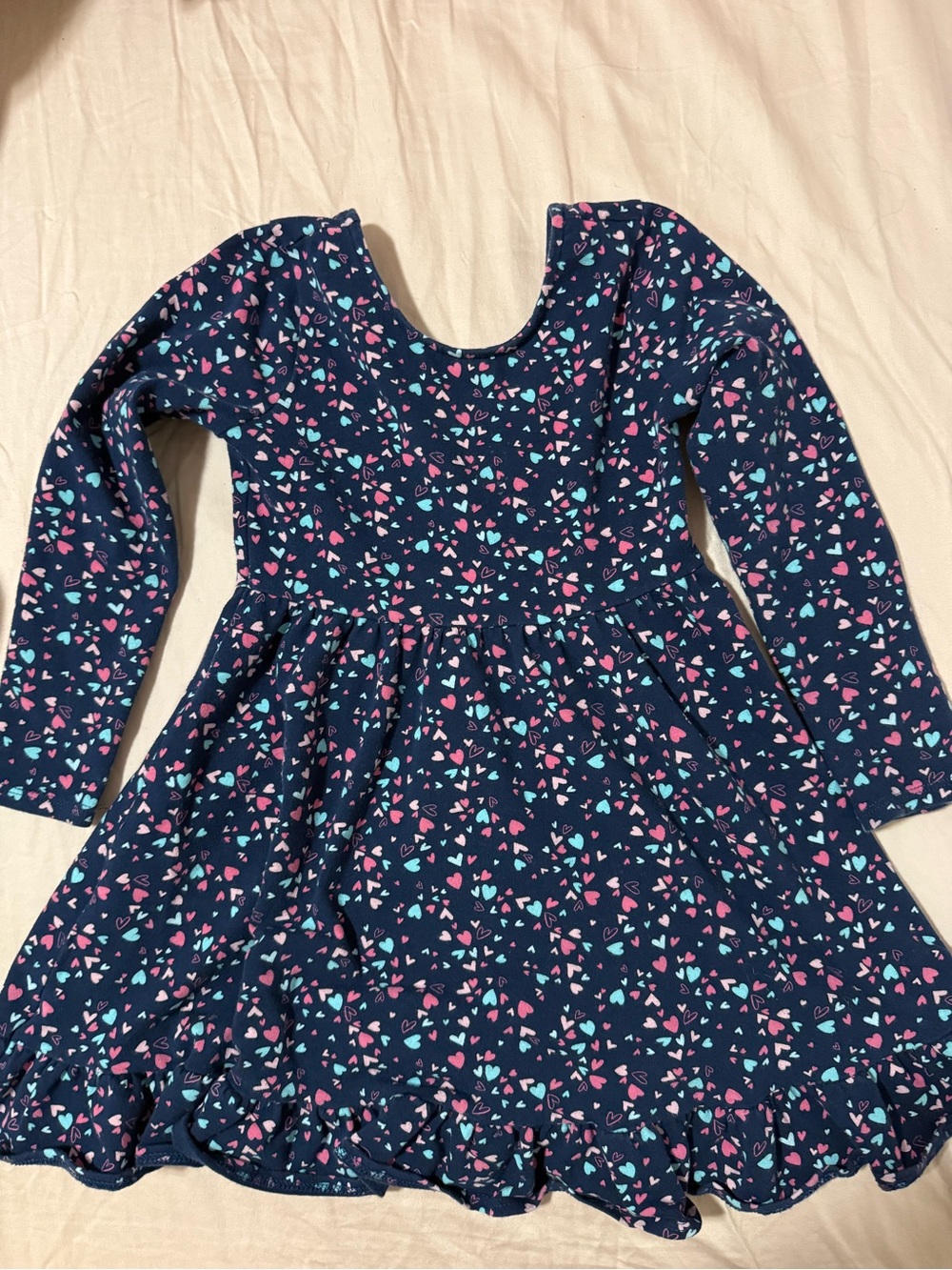 Crewcuts Navy Long-Sleeve Heart Print Dress